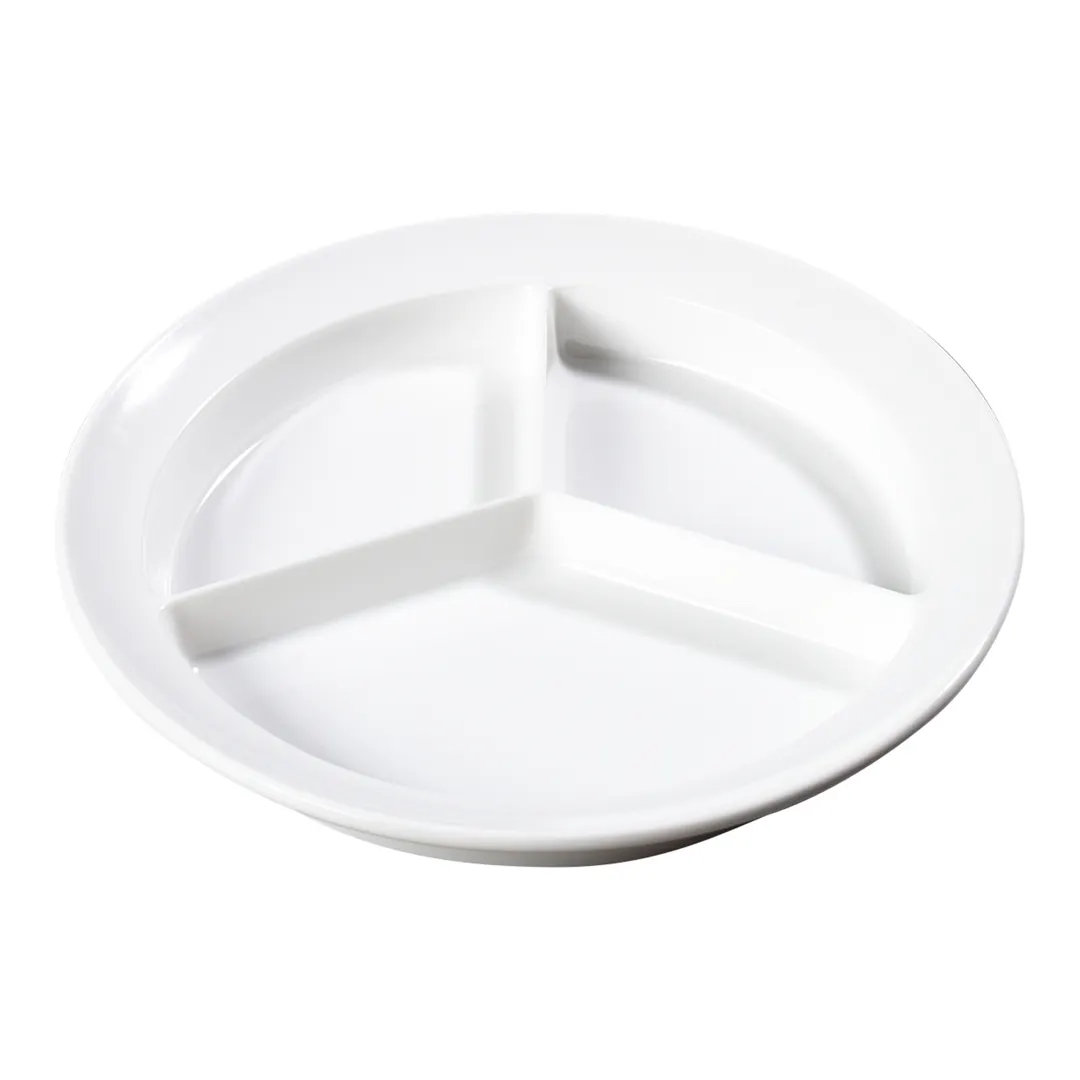 Carlisle KL20302 - 8" White Melamine 3‑Compartment Plate, Dishwasher Safe, BPA‑Free