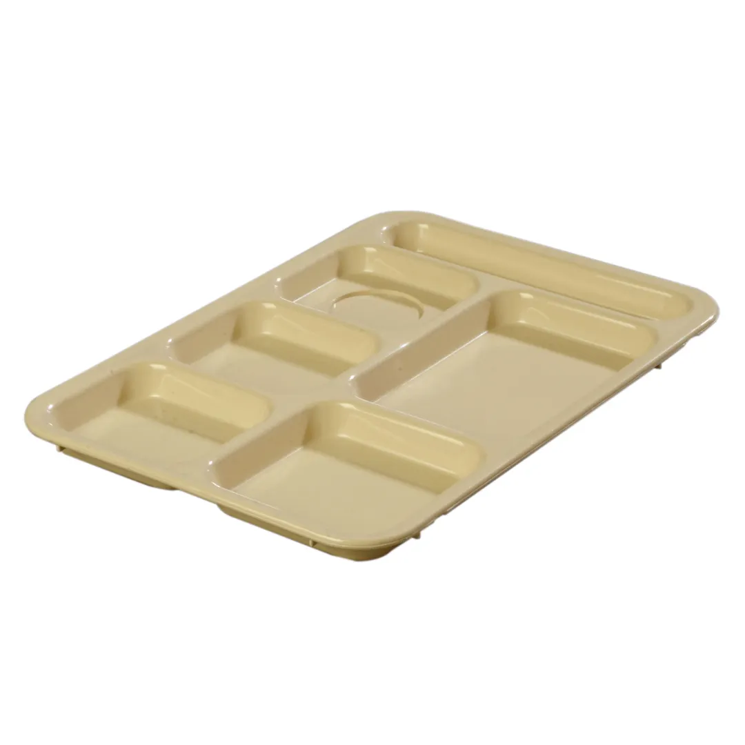Carlisle P614R25 Right‑Handed 6‑Compartment Rectangular Tray, 14‑3/8" x 10" Tan Polypropylene