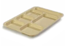 Carlisle P614R25 Right‑Handed 6‑Compartment Rectangular Tray, 14‑3/8" x 10" Tan Polypropylene