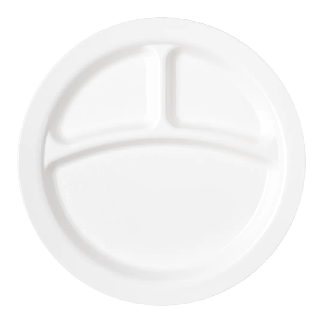 Carlisle PCD22002 - 9" White Polycarbonate Plate, 3 1" Wells, Dishwasher Safe, Stackable, NSF