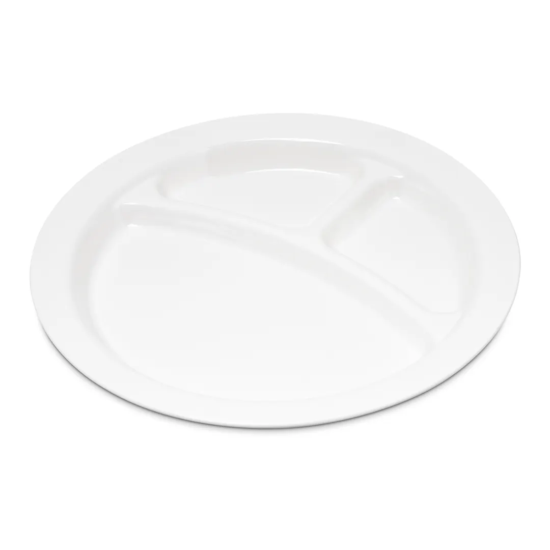Carlisle PCD22002 - 9" White Polycarbonate Plate, 3 1" Wells, Dishwasher Safe, Stackable, NSF