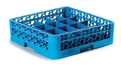 Carlisle RC20-114 OptiClean™ Dishwasher Cup Rack, Full‑Size 20‑Compartment (4‑11/32" x 3‑13/32"), Blue Polypropylene Double‑Wall, Tilt 4.28" Height, NSF Certified