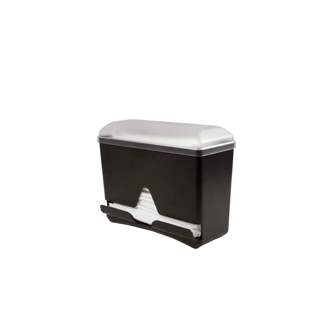 Carlisle ST250 Straw Dispenser - Black Plastic, Single, 8" H x 10" W x 4-1/4" D, 250 Straw Cap, Lid