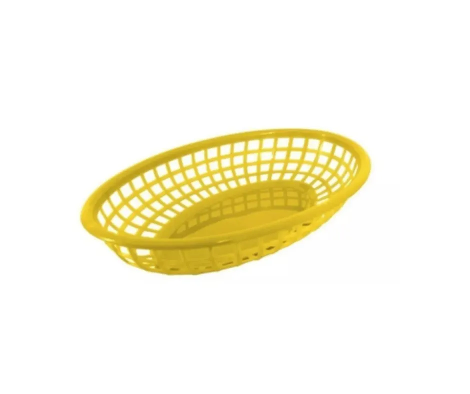 Concasse MCCANY Basket - Oval Plastic Serving Basket, 10" W x 6-3/4" D x 2" H, Yellow, Restaurant Use