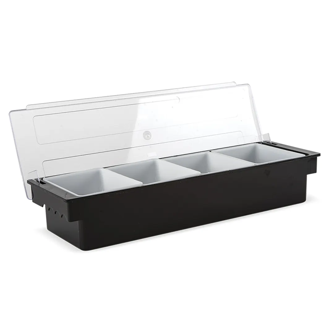 Concasse MCCB4B 4-Compartment Plastic Condiment Bar Holder, Tabletop Dispenser, Sturdy Base