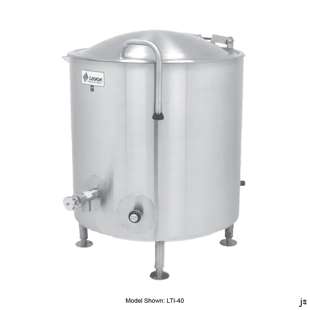 Legion LTI-60 60 Gallon Floor Stationary 2/3 Steam Jacketed Direct Steam Kettle w/ Quad-Leg Base