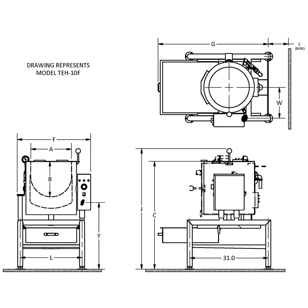 Legion TEH-10F 10 Gallon Floor Tilting Full Steam Jacketed Electric Kettle w/ Quad-Leg Base, 12.0kW