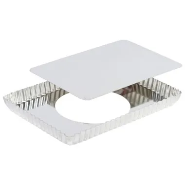 Louis Tellier 125810 Tart Mold, 11-3/8" x 1" Rectangular Fluted Loose Bottom Tinplate Steel Pan