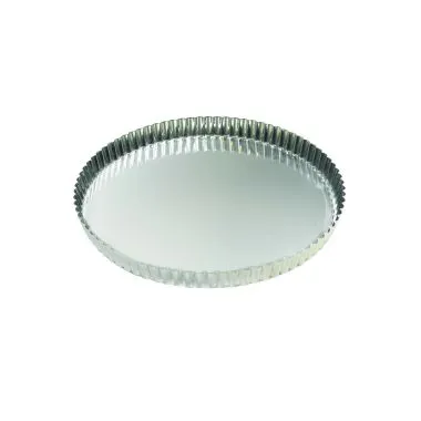 Louis Tellier 126322 Tart Mold - 8-5/8" x 1-18" Round Fluted Fixed-Bottom Steel, Coated, 6-9"