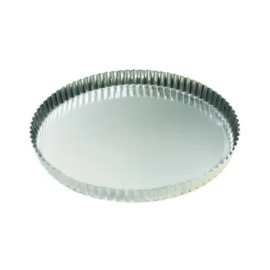 Louis Tellier 126332 Tart Mold – 10-1/4" x 1-1/8" Round Fluted Fixed Bottom Tinplate Steel Coated