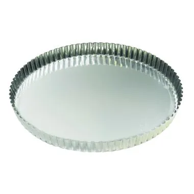 Louis Tellier 126342 Tart Mold - 11-3/4" x 1-1/8" Round Fluted Fixed Bottom Tinplate Steel Coated