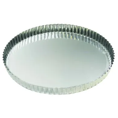 Louis Tellier 126350 Tart Mold - 12-5/8" x 1-1/8" H Round Fluted Steel 12-14" Size Baking Pan