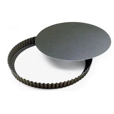 Louis Tellier 226642 Tart Mold – Round Fluted Non‑Stick Steel Pan, Medium Deep, Loose Bottom, Coated