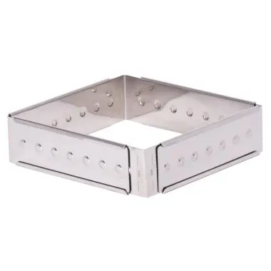 Louis Tellier 896470 Adjustable Square Pastry Ring, 11" Cake Frame, 10"-12" Cut Size, Stainless Steel