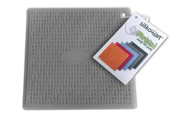 Louis Tellier ACC074GREY Square Silicone Pot Holder, 6" x 6", Grey Skull Design, Heat‑Resistant