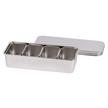 Louis Tellier N4410 Bento Sushi Box – 4-Bin Stainless Steel 11" W x 2.3" H, 18/8, Set