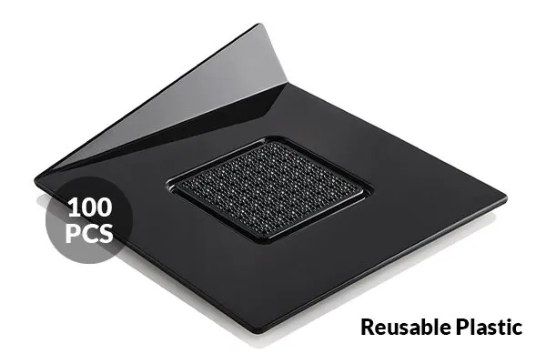 Louis Tellier PLASTICSQBKTRAY - Square Plastic Tray, 3" Short Side, 3.25" Dia., Black Non-Slip