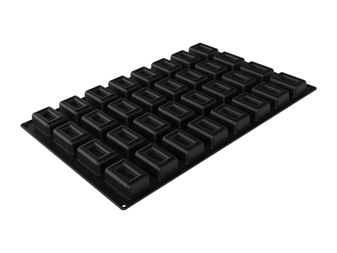 Louis Tellier SQ089 Rectangle Savarin Mold, 3.04 oz, 3" x 2" x 1.1" H, Silicone Uncoated