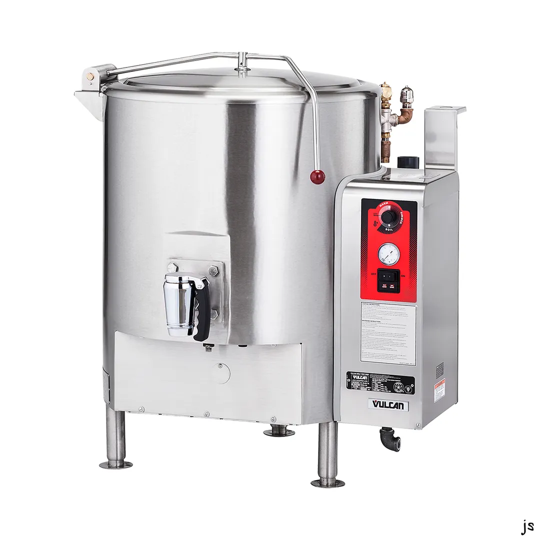 Vulcan GT100E 100 Gallon Floor Stationary Full Steam Jacketed Gas Kettle, Tri-Leg Base, 135.000 BTU