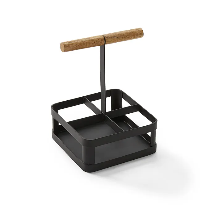 American Metalcraft WHFC6 Flight Caddy - Iron & Oar Collection, 5‑3/4" Square, Black Wood Handle