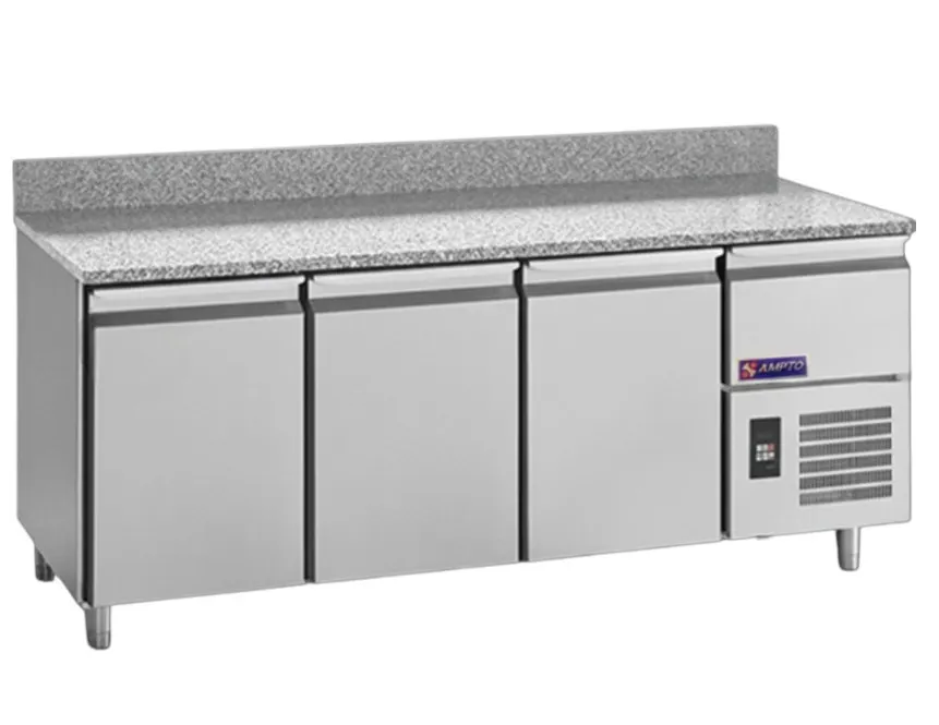 AMPTO MPP-3BS 84" 3-Door Refrigerated Pizza Prep Table, 16 cu ft, Granite Top