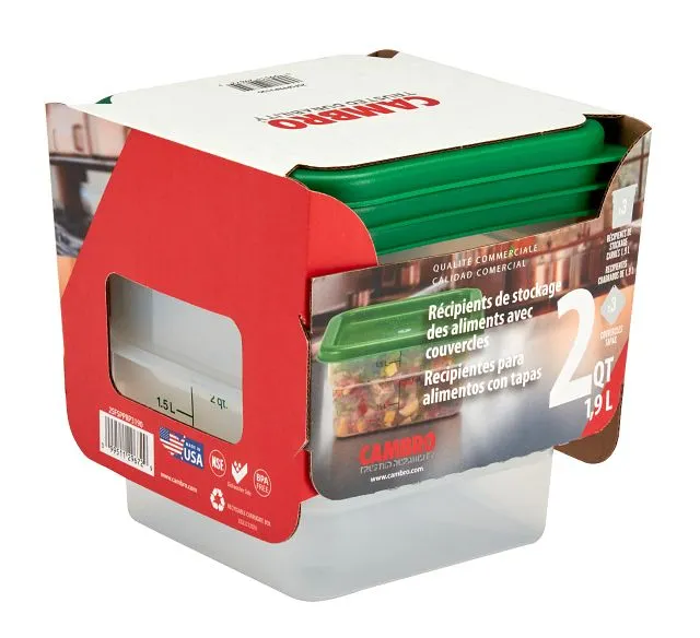 Cambro 2SFSPPRP3190 2-Quart Translucent Square Food Storage Container & Lid Set, Plastic, 6/Pack
