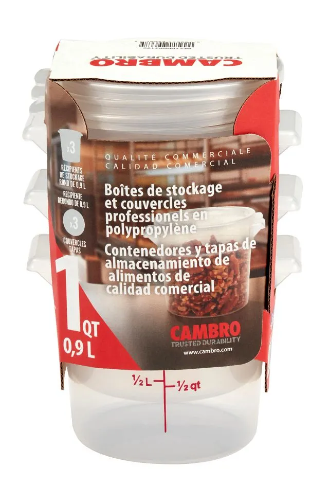 Cambro RFS1PPRP3190 1-Quart Translucent Plastic Round Food Storage Container Set, 6/Case