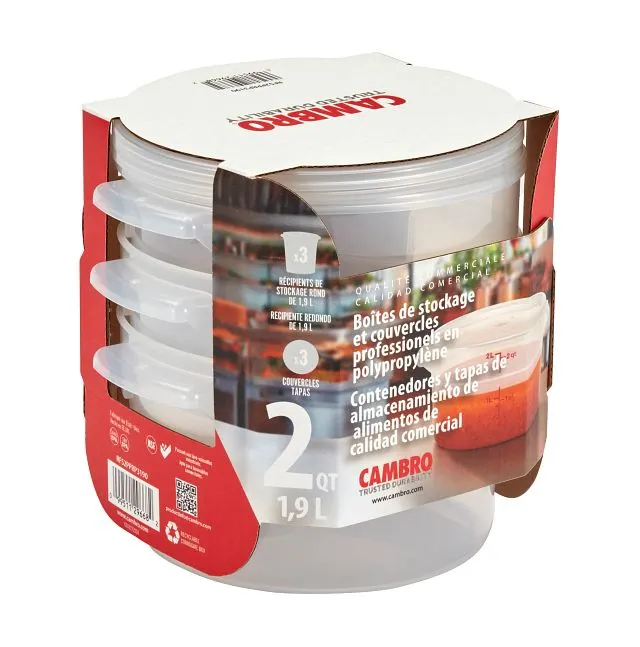 Cambro RFS2PPRP3190 2-Quart Translucent Round Food Storage Container Set, Plastic, 6/Set