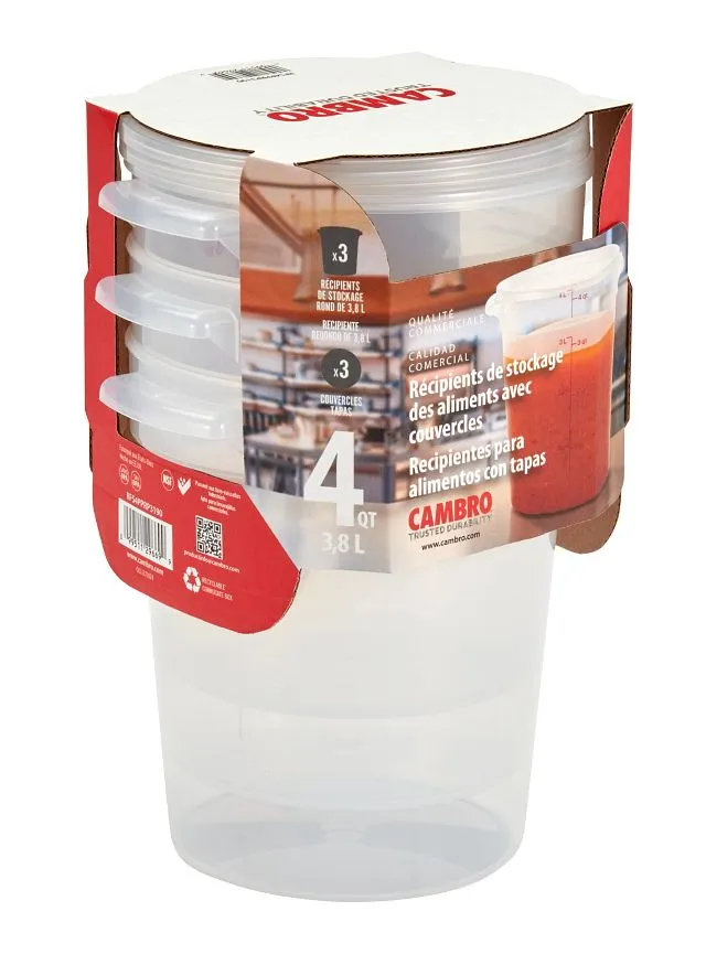 Cambro RFS4PPRP3190 4-Quart Translucent Round Food Storage Container Set, Plastic, 6/Case