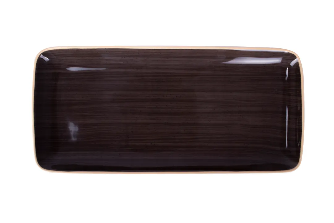 Ariane Porcelain AGNARN263011036 Rectangle Plate, 14 1/6" x 6 1/2", Twister Mokka Porcelain - 6/Case