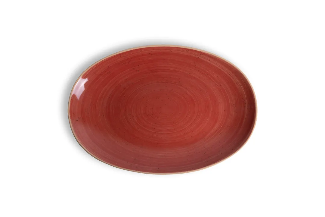 Ariane Porcelain AVCARN204015036 Oval China Plate, 14.188" Coupe Rim, Twister Red, Porcelain, 6/Case