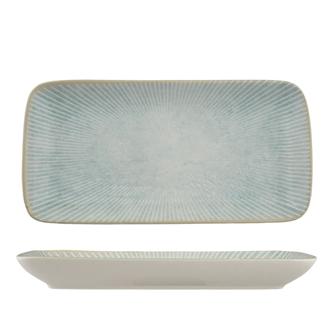 Ariane Porcelain DGNARN09T011028 Rectangle Plate, 11" x 5 1/2", Paros Aqua, Porcelain - 6/Case