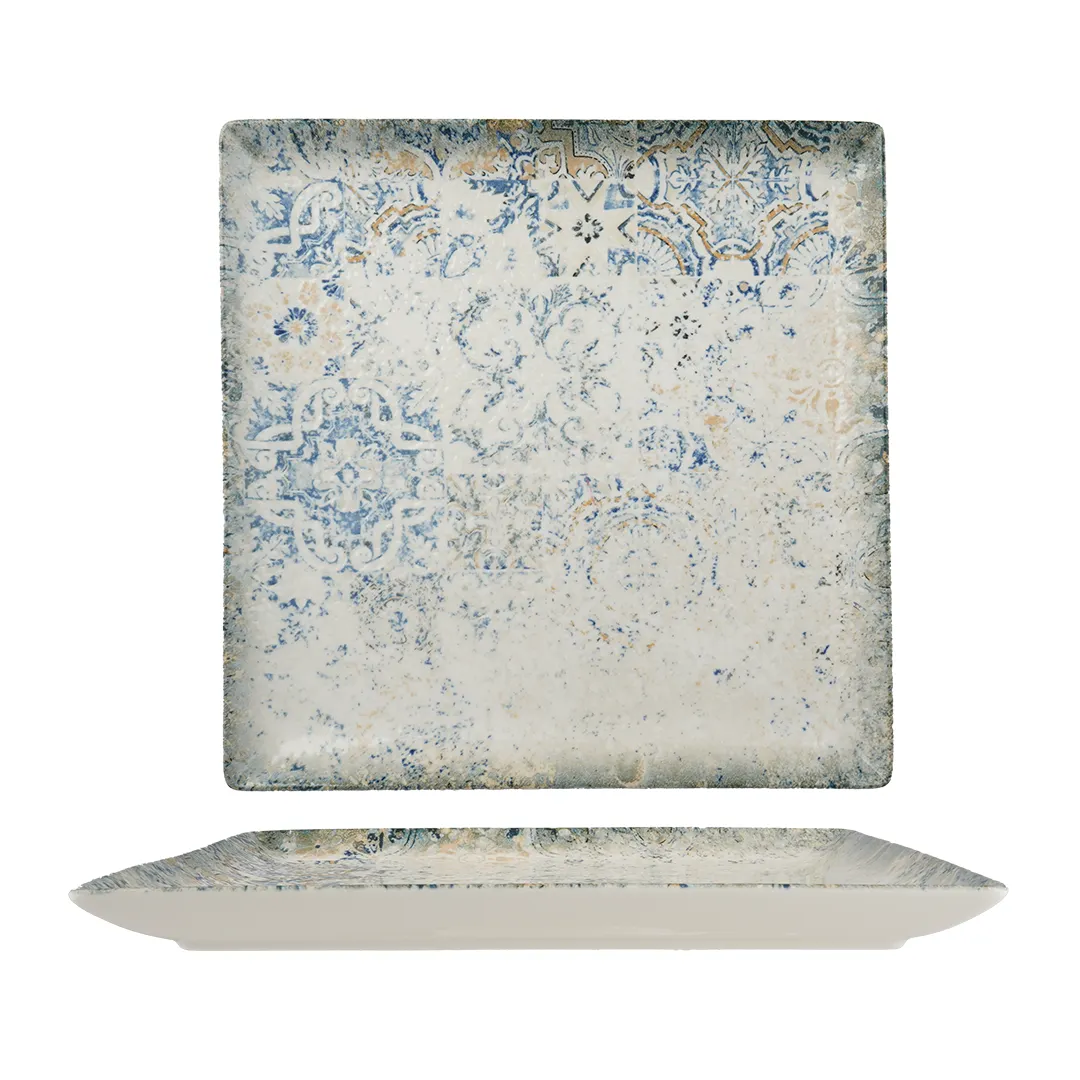 Ariane Porcelain DJSARN05M011005 Square China Platter With Foot, 10 5/8" x 10 5/8" (27x27 cm), 6/Case