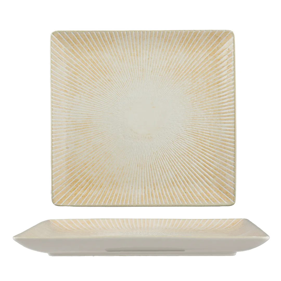 Ariane Porcelain DJSARN09S011001 Square Platter, 6 2/7" x 6 2/7", Paros Sand, Porcelain - 12/Case