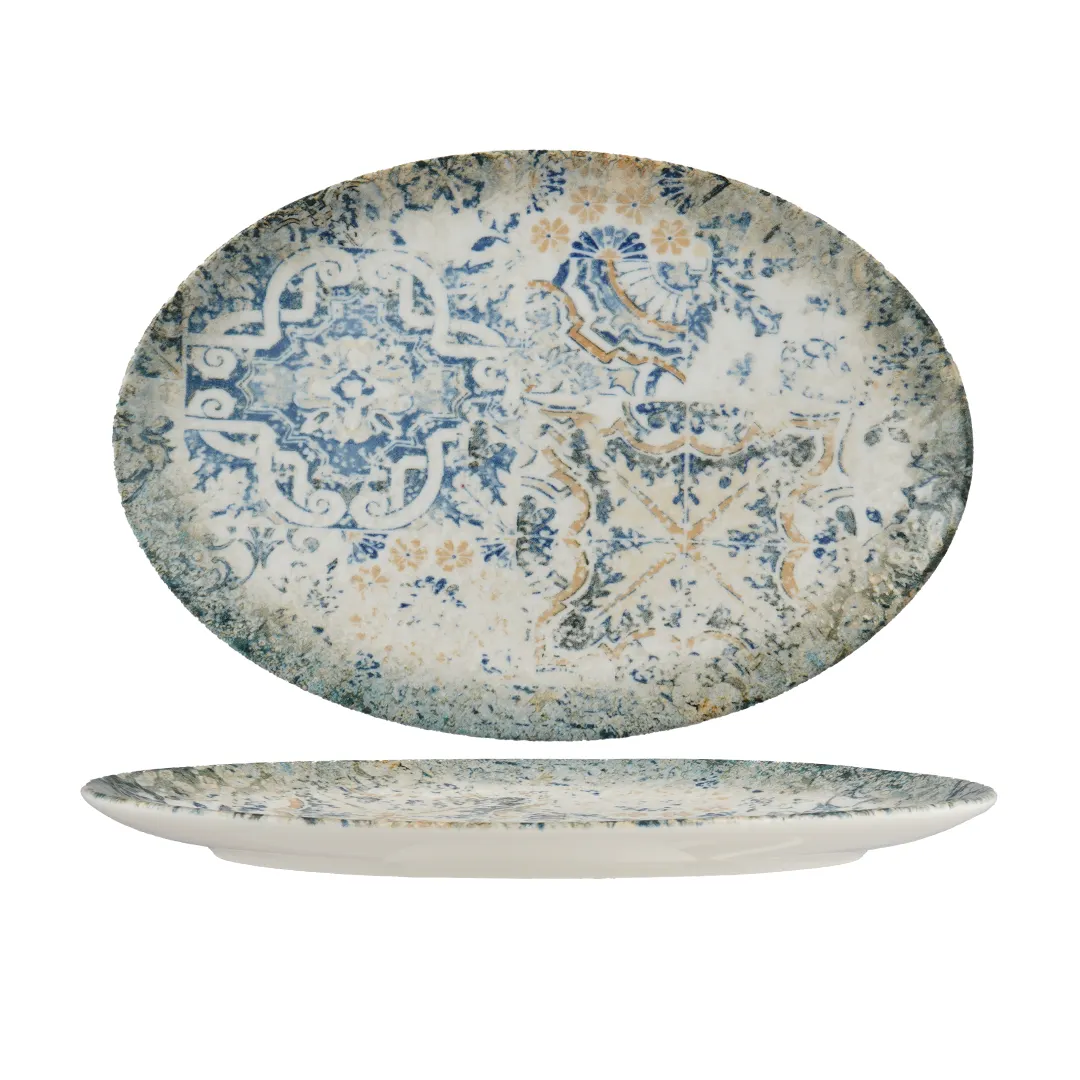 Ariane Porcelain DTIARN05M015003 Oval China Plate 12 3/5" (32 cm) With Foot Porcelain - 6/Case
