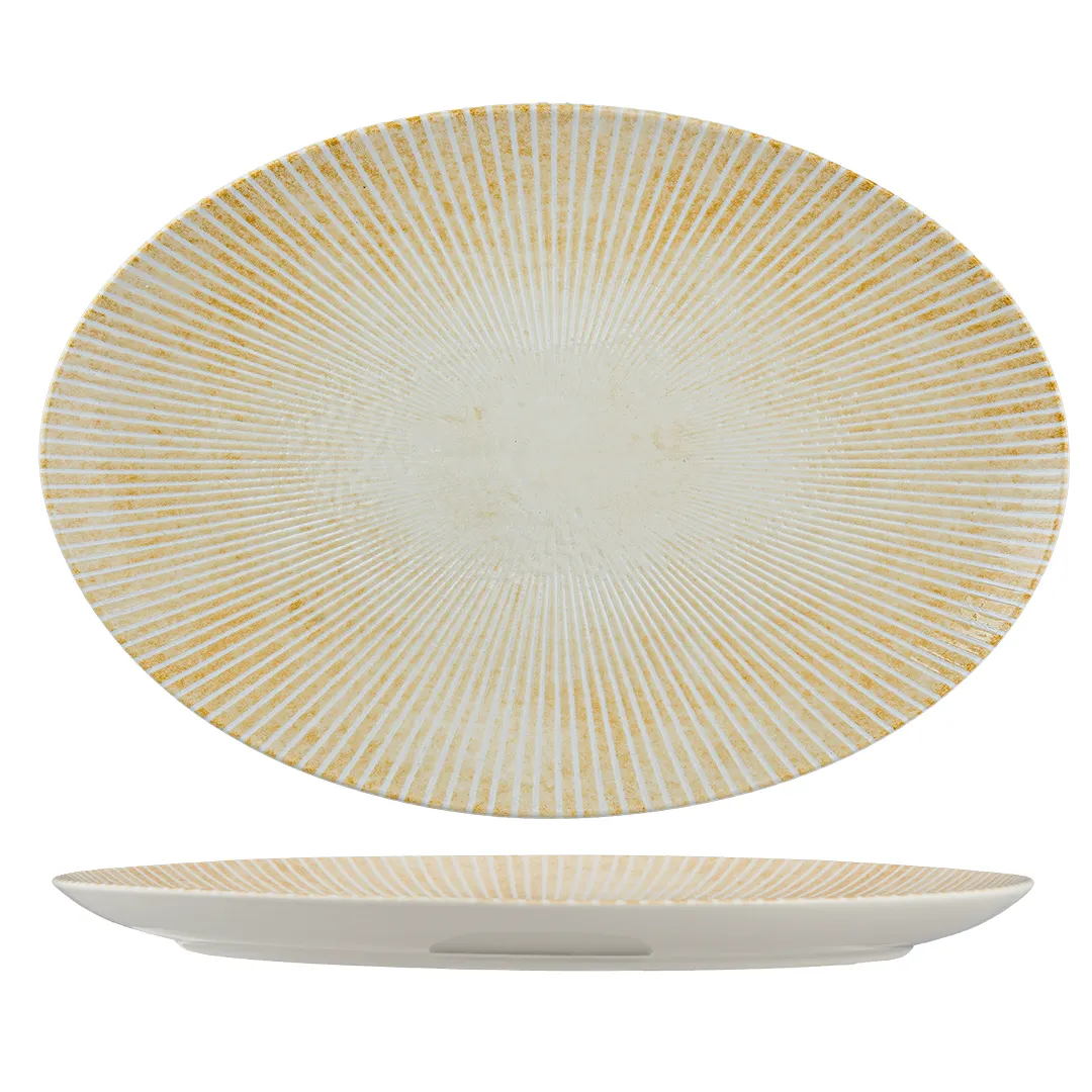 Ariane Porcelain DTIARN09S015003 Oval China Plate, 8.812" (32 cm) Paros Sand Porcelain, 6/Case