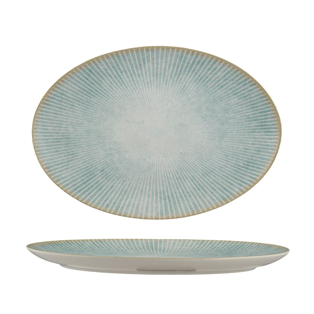 Ariane Porcelain DTIARN09T015002 Oval With Foot China Plate 7.800" Paros Aqua Porcelain - 12/Case