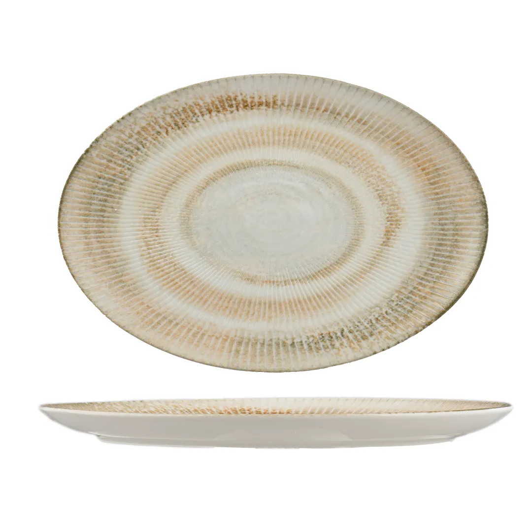 Ariane Porcelain DTIARN09U015002 Oval China Plate 7.8" Paros Shell Sand Porcelain – 12/Case
