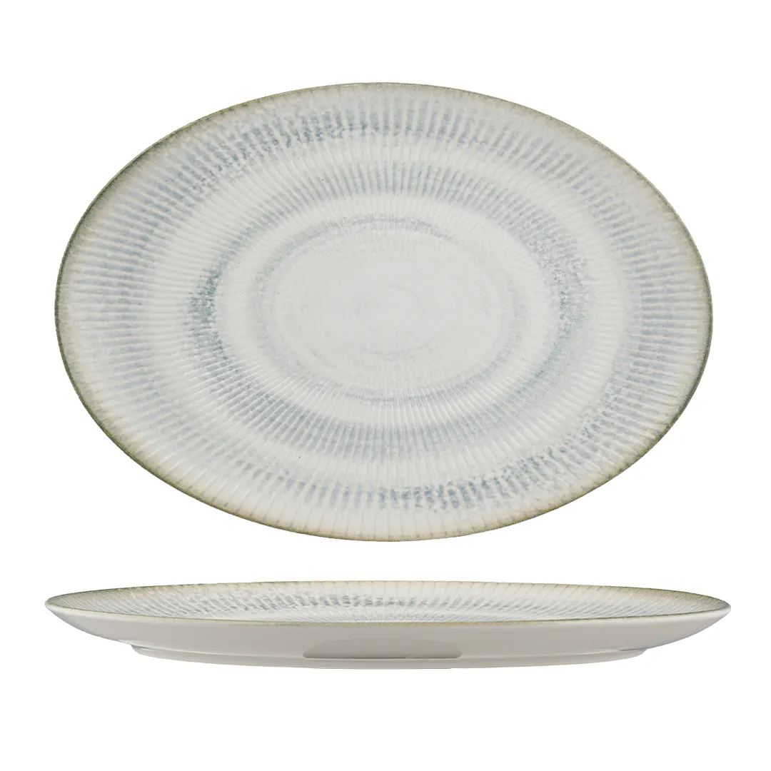 Ariane Porcelain DTIARN09V015002 Oval 7.8" Paros Shell Aqua Porcelain Plate - 12/Case