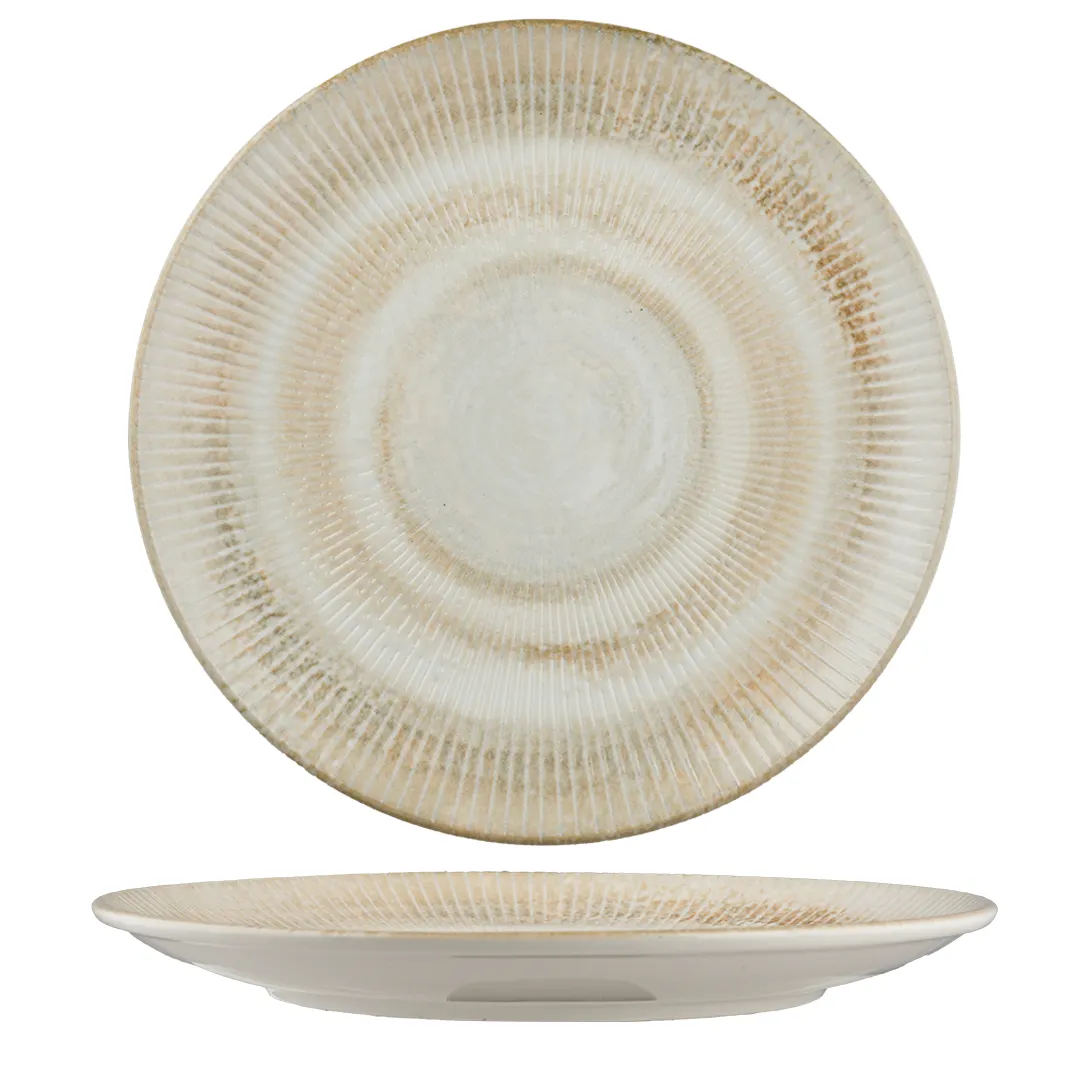 Ariane Porcelain DVCARN09U011018 Coupe Round Rimless Plate, 7" Paros Shell Sand Porcelain - 12/Case