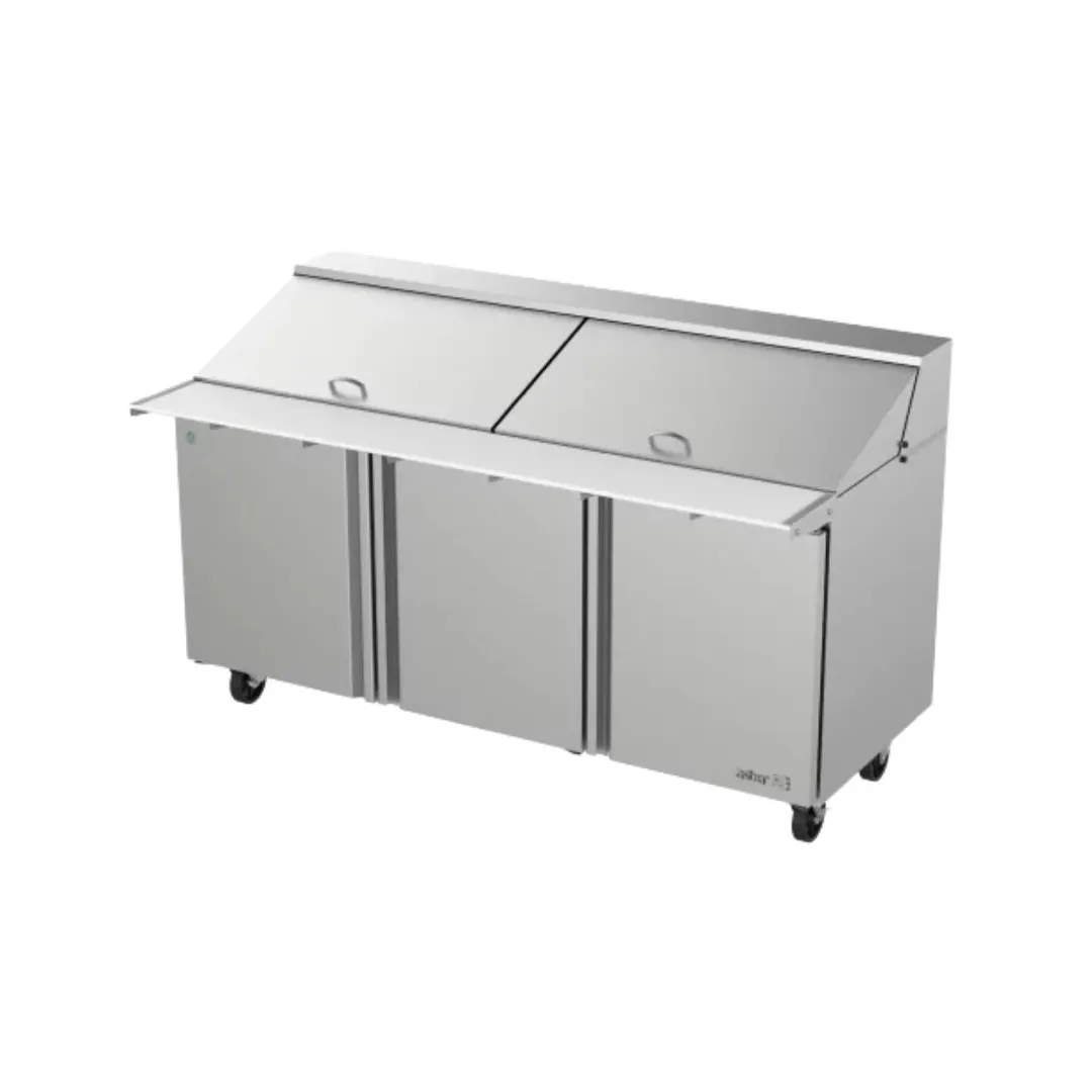 Asber APTM 72 30 P 72" 3-Door Mega Top Sandwich and Salad Prep Table, 30 Pans, Stainless Steel
