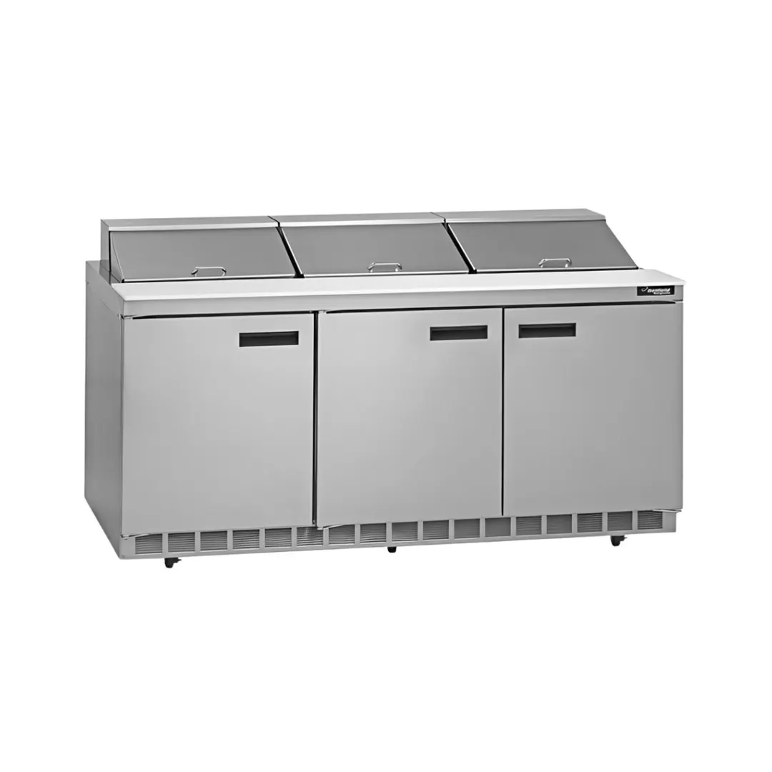 Delfield 4472NP-18 72" 3-Section Sandwich/Salad Prep Table, 3 Doors, 18 Pans, Stainless Steel