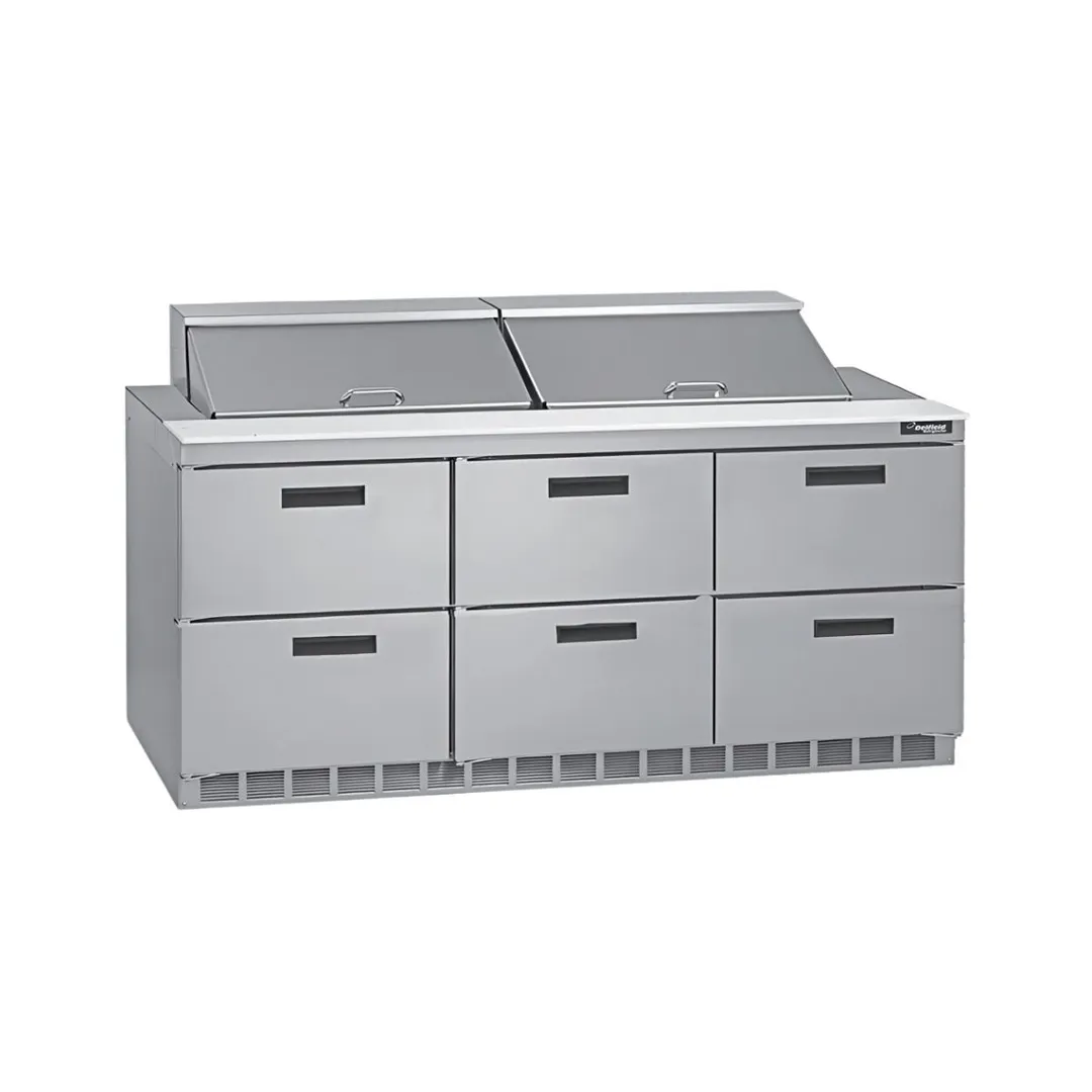 Delfield D4472NP-24M 72" 3-Section Mega Top Sandwich and Salad Prep Table, 24 Pans, 6 Drawers