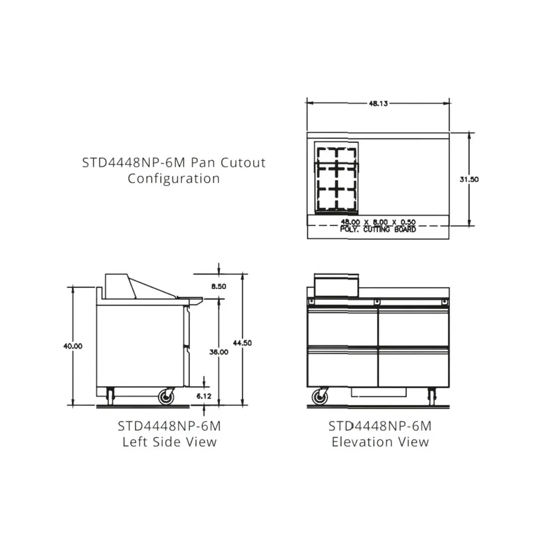 Delfield STD4448NP-6M 48" 2-Section Mega Top Sandwich Prep Table, 4 Drawers, 6 Pans