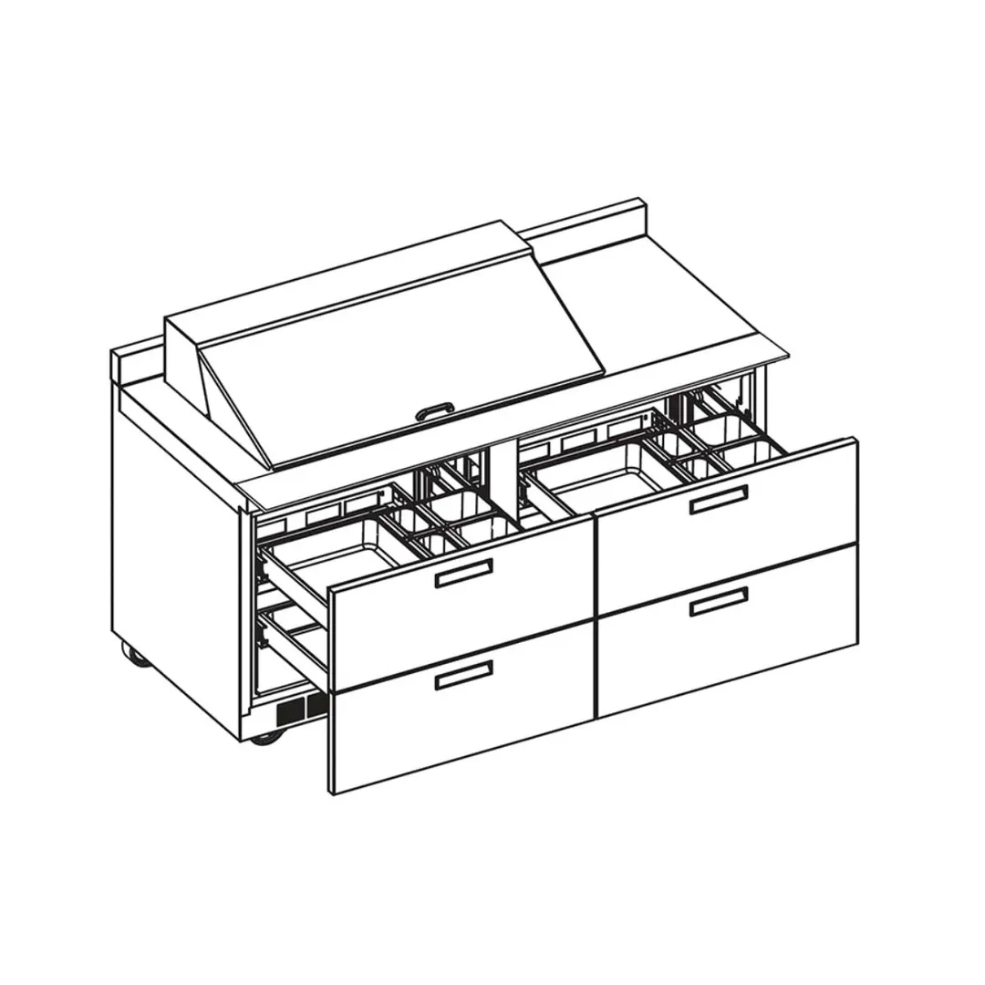 Delfield STD4460NP-12M 60" 2-Section Mega Top Sandwich and Salad Prep Table, 12 Pans, 4 Drawers