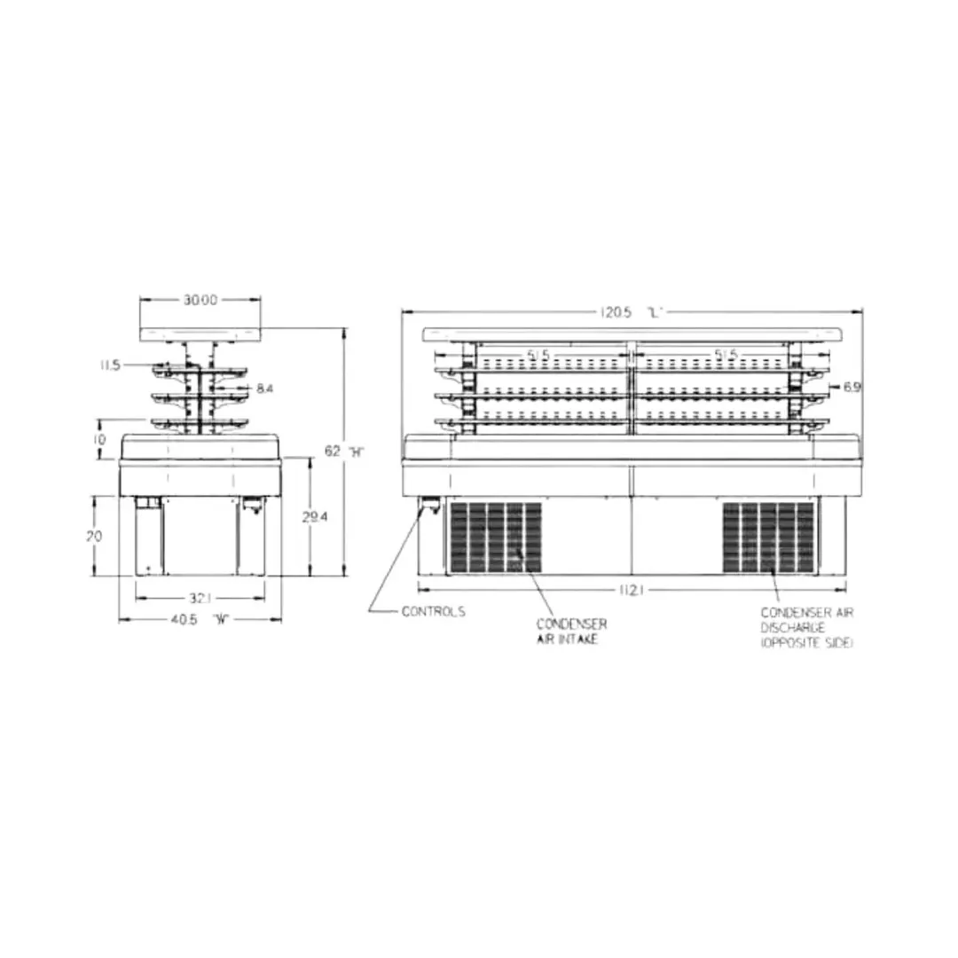 Federal Industries IMSS120SC-2 120" Refrigerated Self-Serve Island Merchandiser, 2 Shelves, 45.9 cu. ft.