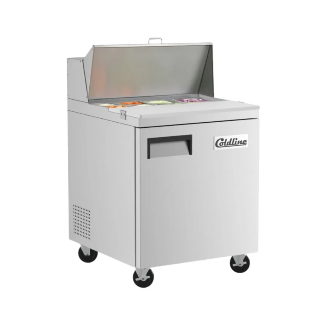 Coldline SP27 27" One Section Refrigerated Sandwich Prep Table, 8 Pans, Stainless Steel