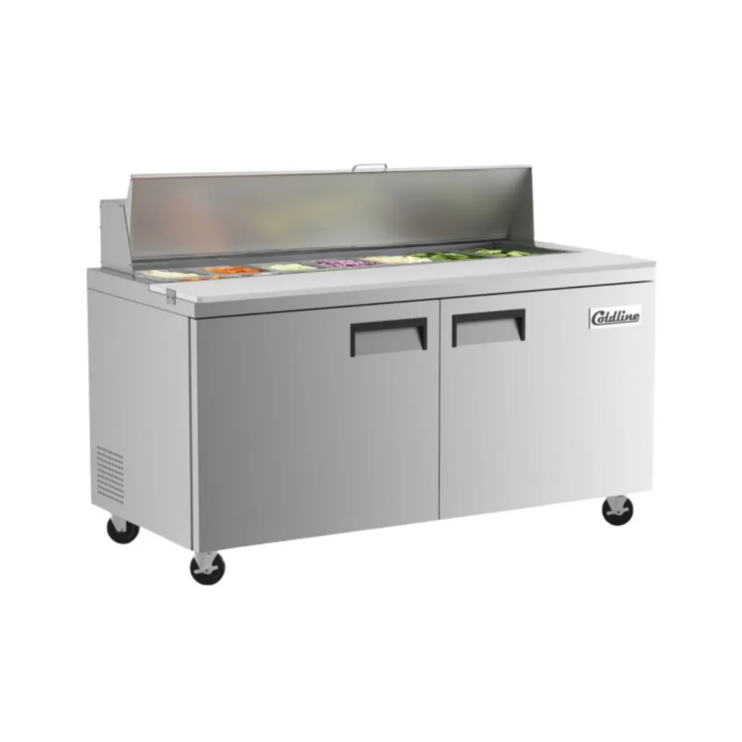 Coldline SP60 60" 2-Door Refrigerated Sandwich and Salad Prep Table, 16 Pans, Stainless Steel