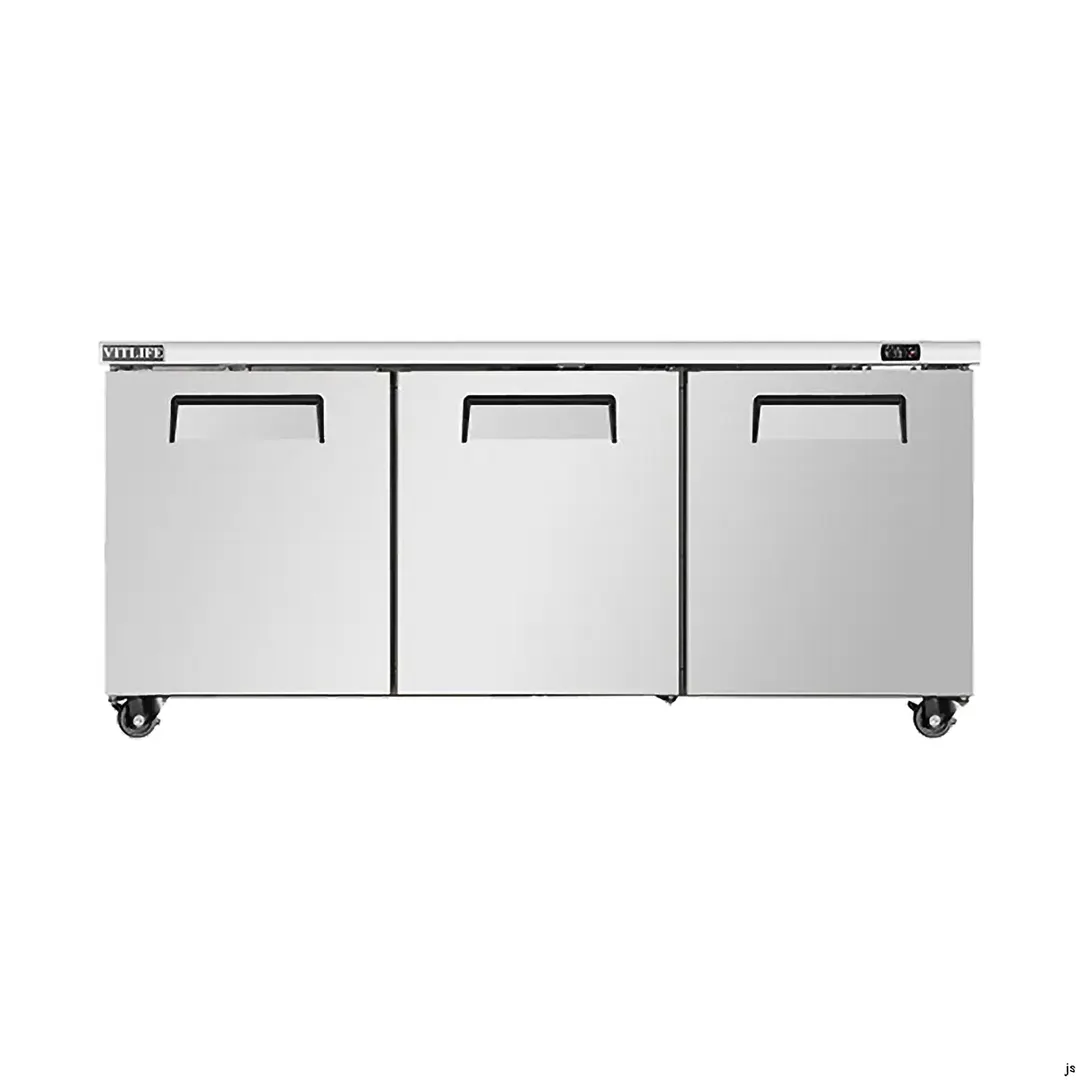 Vitlife Commercial VUC72R 72" 3-Solid Door Reach-In Undercounter Refrigerator, 16.6 cu. ft.