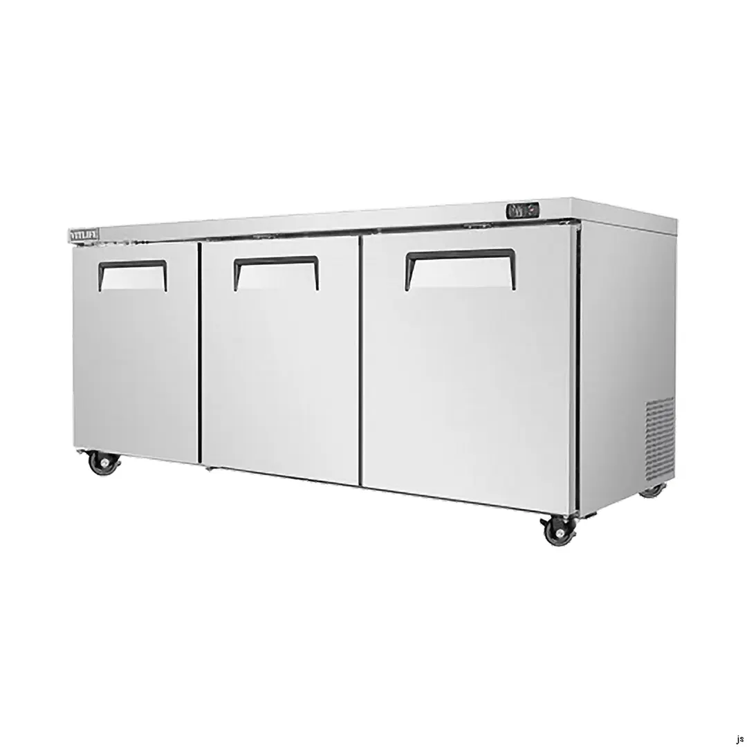 Vitlife Commercial VUC72R 72" 3-Solid Door Reach-In Undercounter Refrigerator, 16.6 cu. ft.